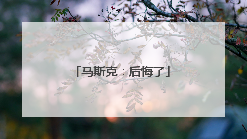 马斯克：后悔了